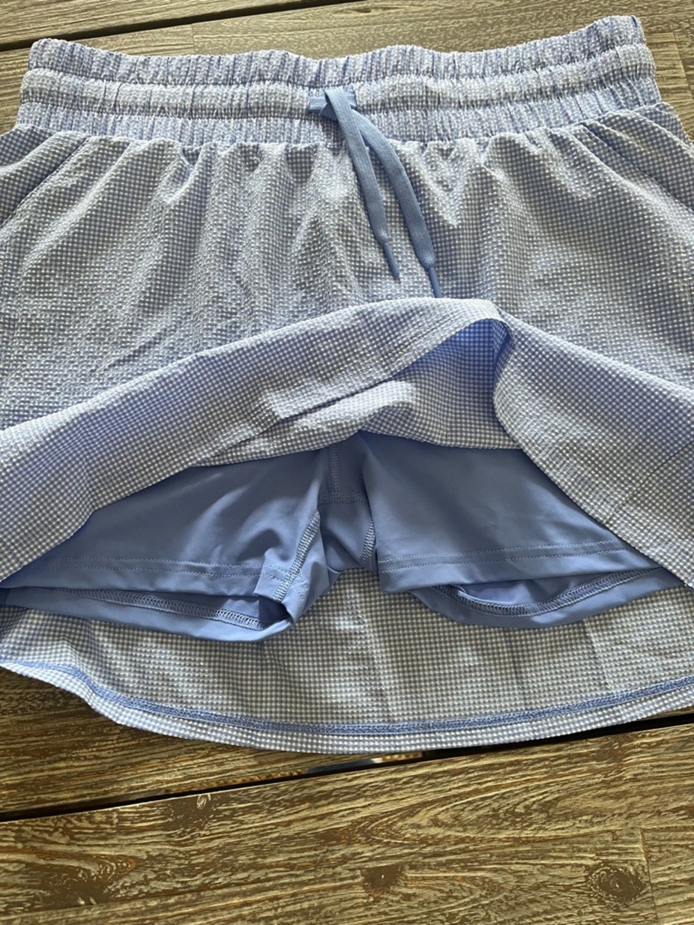 NWT Adidas skort in blue gingham. Size L.